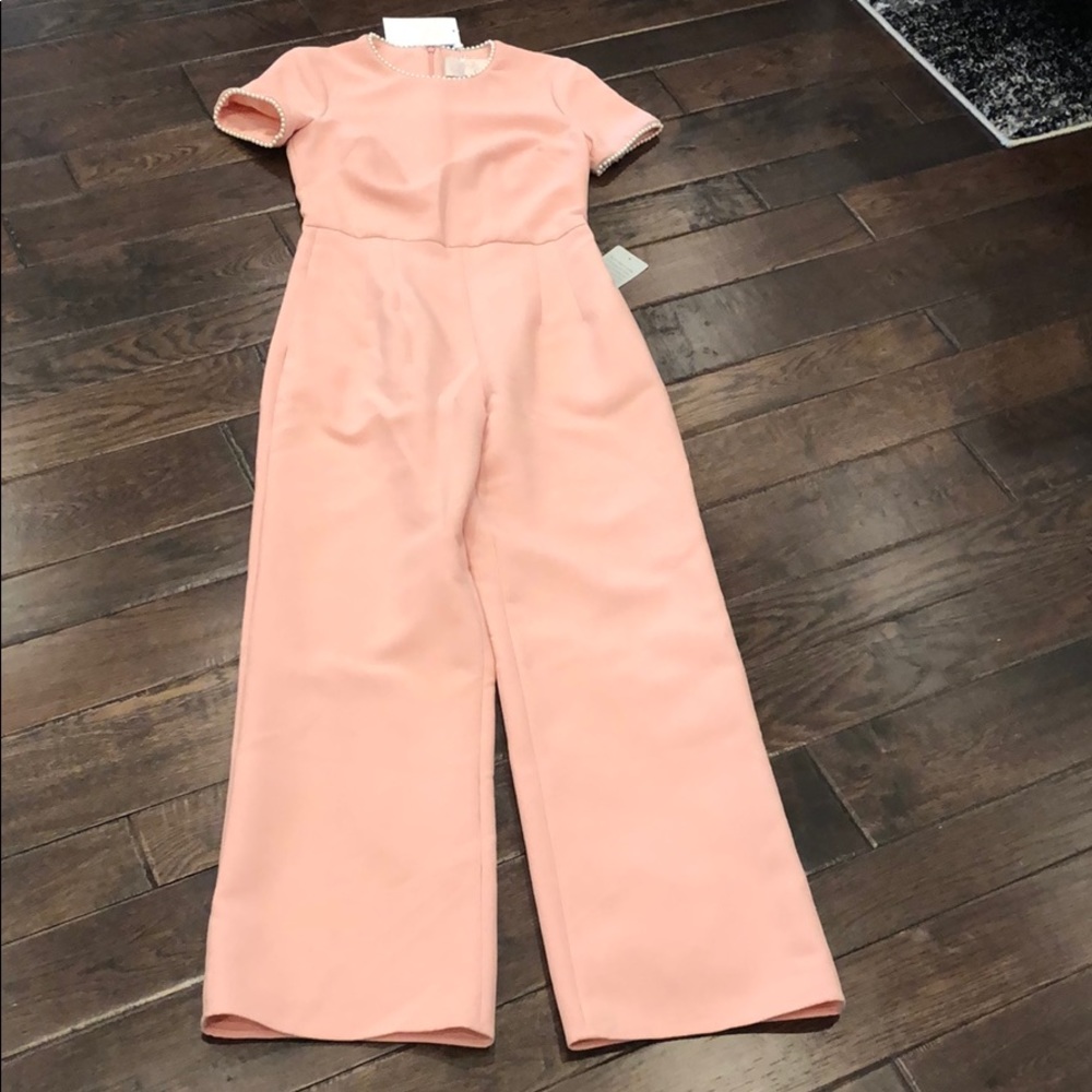 NWT Gal Meets Glam Pink Pearl Trim Jumpsuit